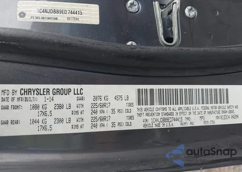 2014 Jeep Compass Sport from USA, damaged, VIN 1C4NJDBB9ED744415